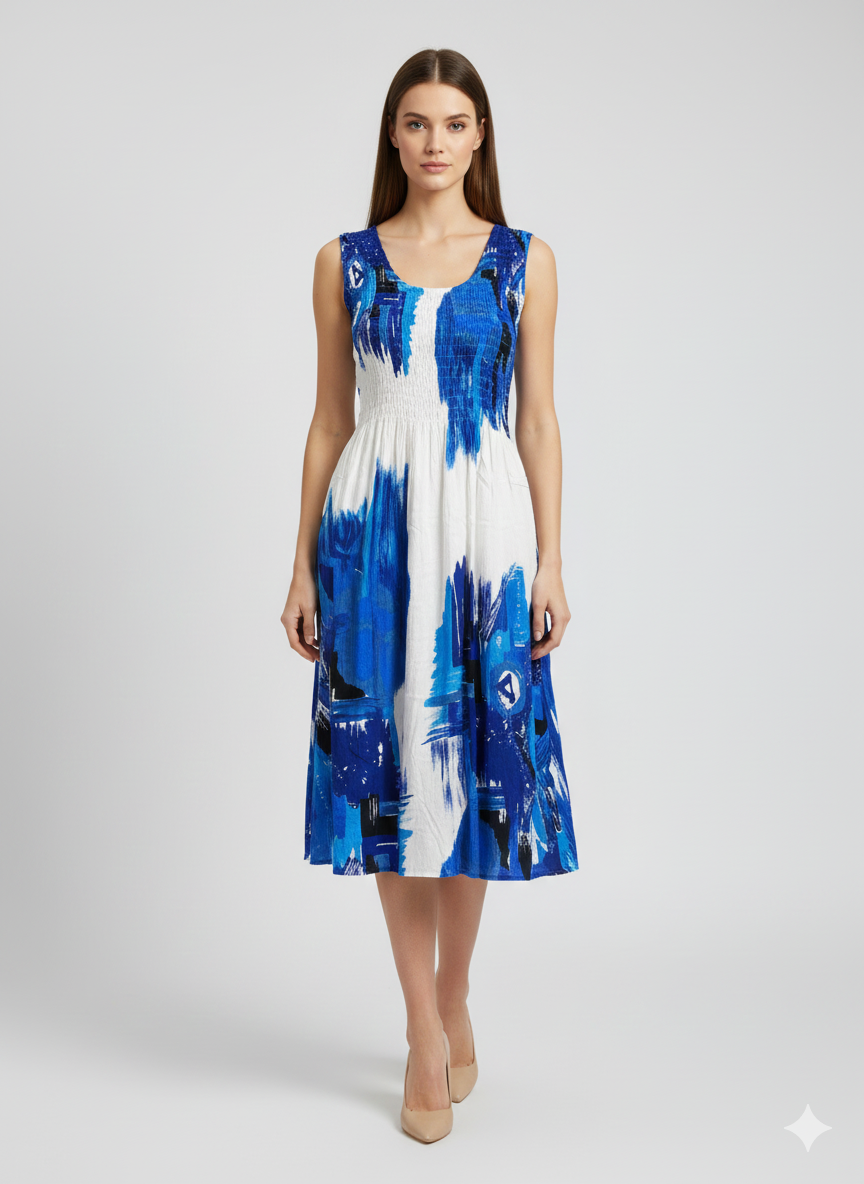Womens Ladies Plus Size Curve Handmade Boho Abstract Print Maxi Elasticated Sleeveless Dress Free Size Up To UK SIZE 24 P23