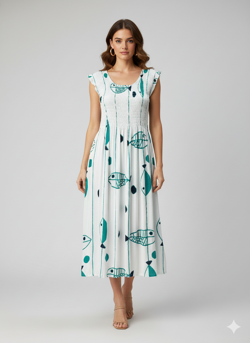 Womens Ladies Plus Size Curve Handmade Boho Abstract Print Maxi Elasticated Sleeveless Dress Free Size Up To UK SIZE 24 P3
