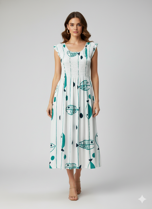 Womens Ladies Plus Size Curve Handmade Boho Abstract Print Maxi Elasticated Sleeveless Dress Free Size Up To UK SIZE 24 P3