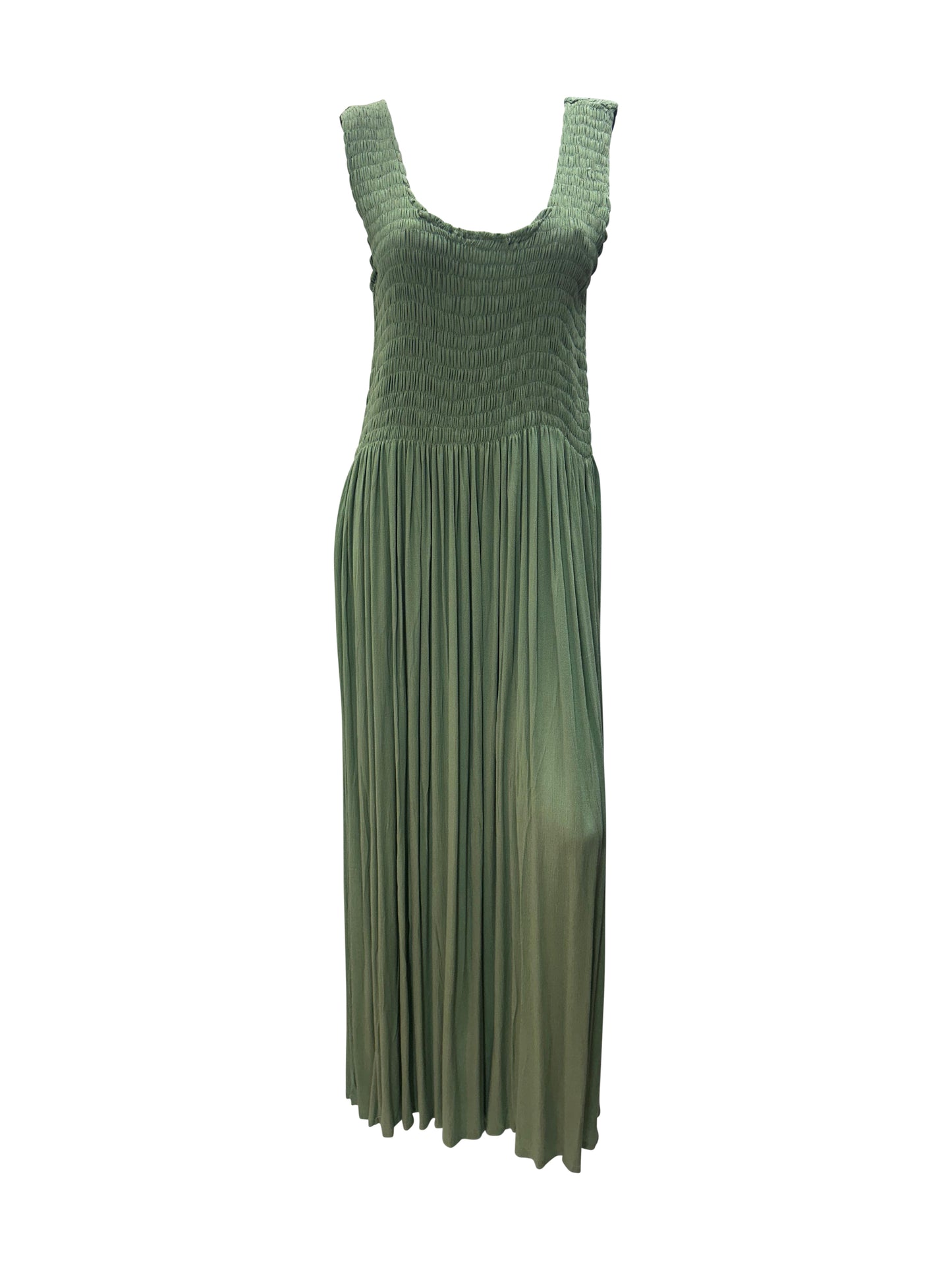 Womens Ladies Handmade Boho Maxi Elasticated Sleeveless Dress Free Size Up To 22 - APPLE