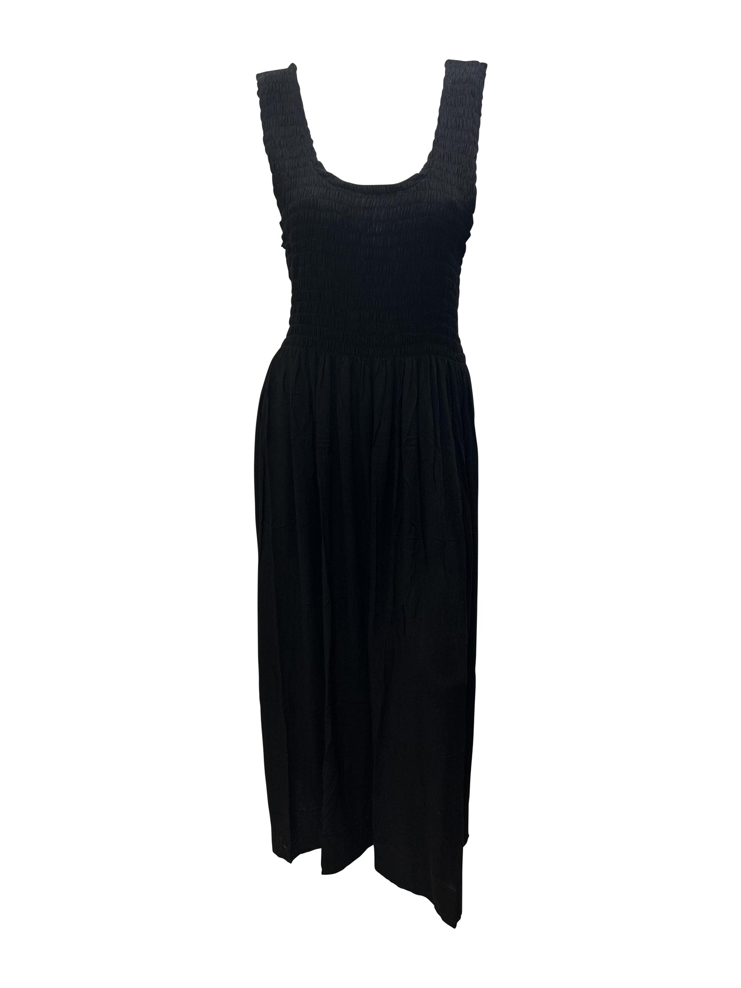 Womens Ladies Handmade Boho Maxi Elasticated Sleeveless Dress Free Size Up To 22 - BLACK