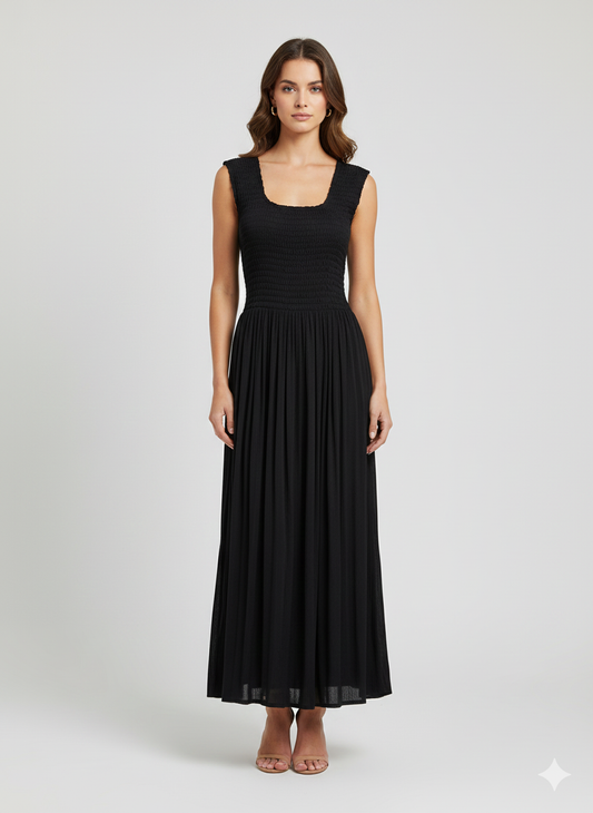 Womens Ladies Handmade Boho Maxi Elasticated Sleeveless Dress Free Size Up To 22 - NAVY