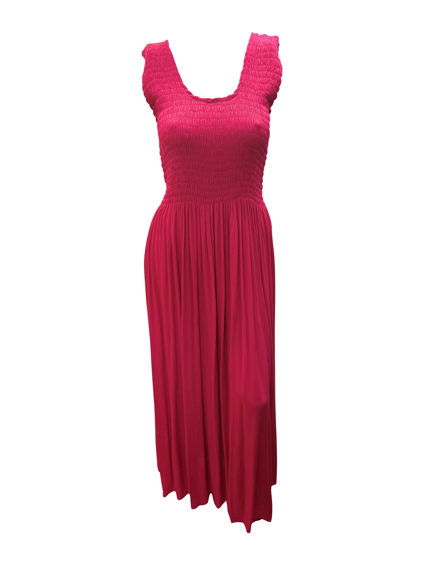 Womens Ladies Handmade Boho Maxi Elasticated Sleeveless Dress Free Size Up To 22 - FUCHSIA