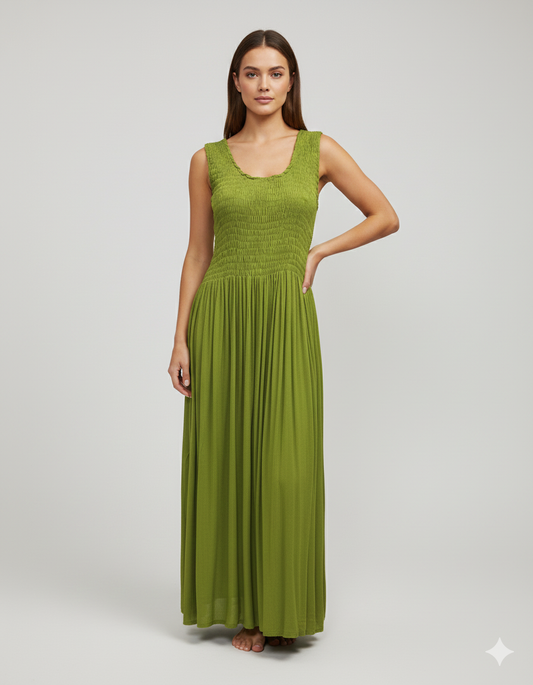 Womens Ladies Handmade Boho Maxi Elasticated Sleeveless Dress Free Size Up To 22 - KIWI