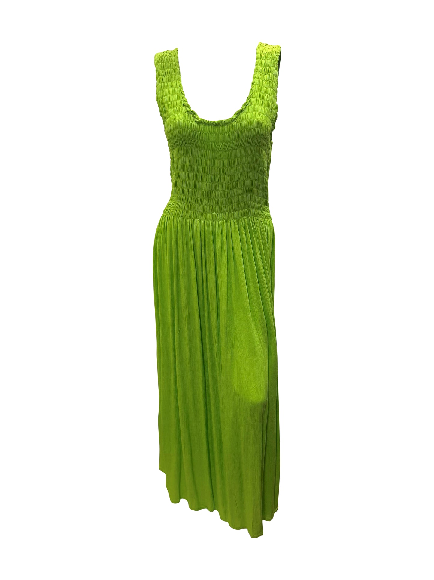 Womens Ladies Handmade Boho Maxi Elasticated Sleeveless Dress Free Size Up To 22 - LIME