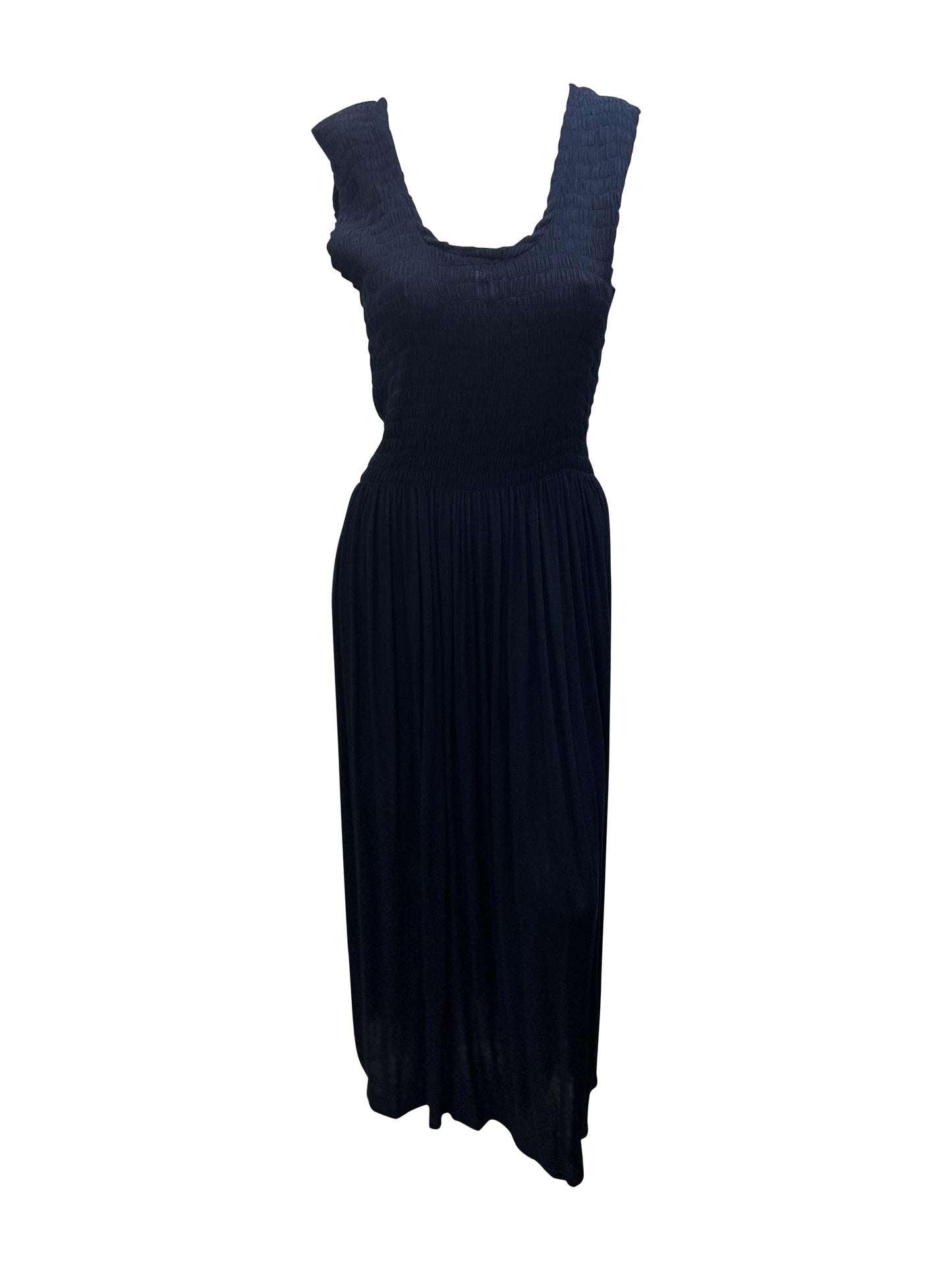 Womens Ladies Handmade Boho Maxi Elasticated Sleeveless Dress Free Size Up To 22 - NAVY