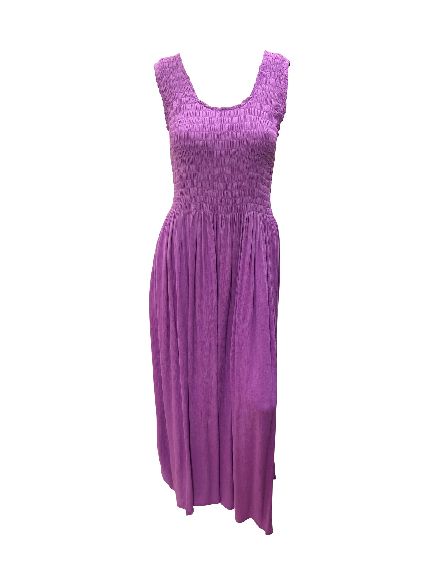 Womens Ladies Handmade Boho Maxi Elasticated Sleeveless Dress Free Size Up To 22 - PURPLE