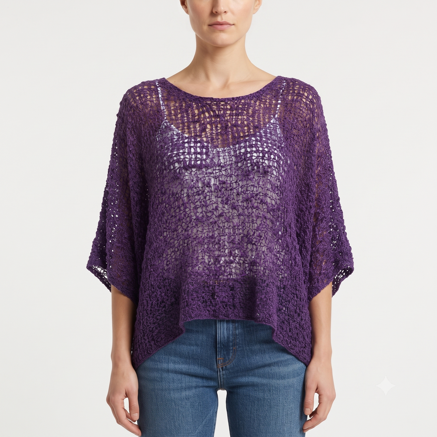 Womens Crochet Oversized Knit Top Batwing Boho Cover up Free Size 8-20