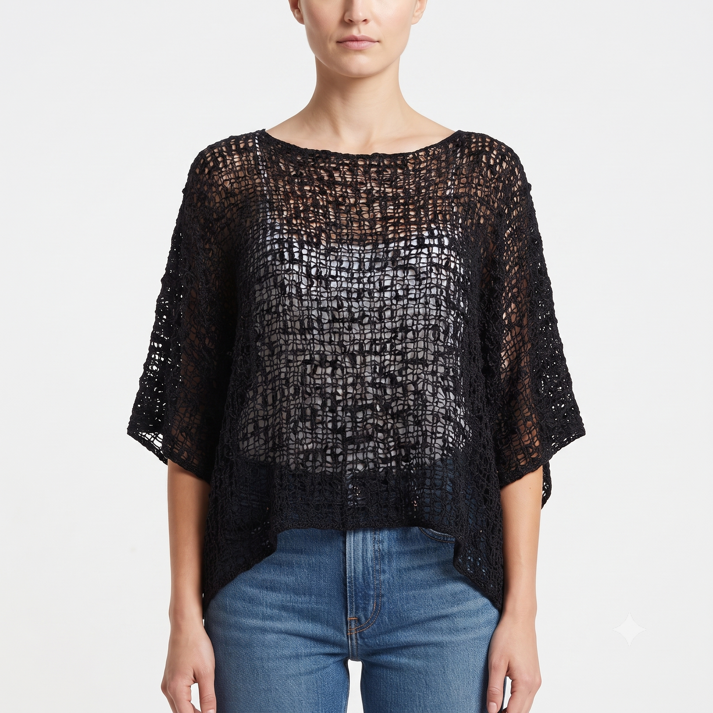 Womens Crochet Oversized Knit Top Batwing Boho Cover up Free Size 8-20