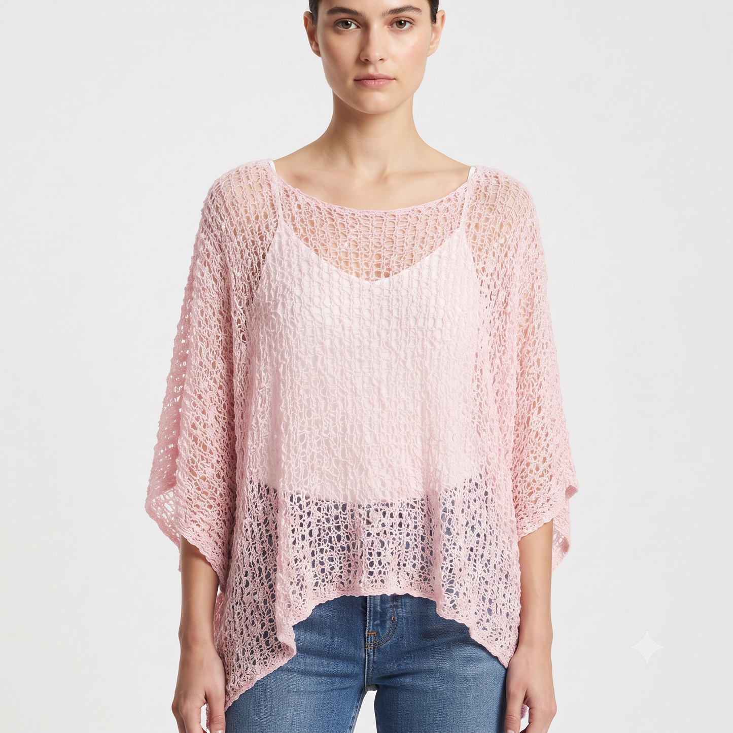Womens Crochet Oversized Knit Top Batwing Boho Cover up Free Size 8-20