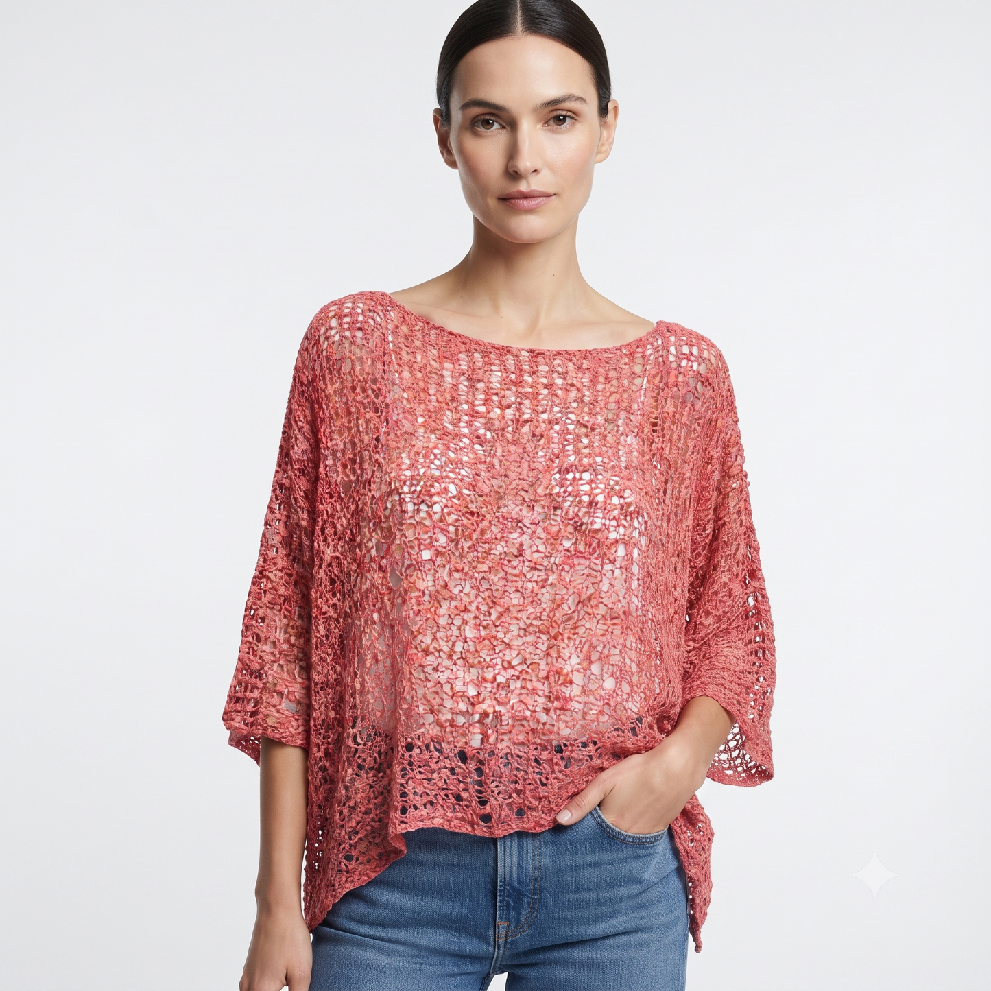 Womens Crochet Oversized Knit Top Batwing Boho Cover up Free Size 8-20
