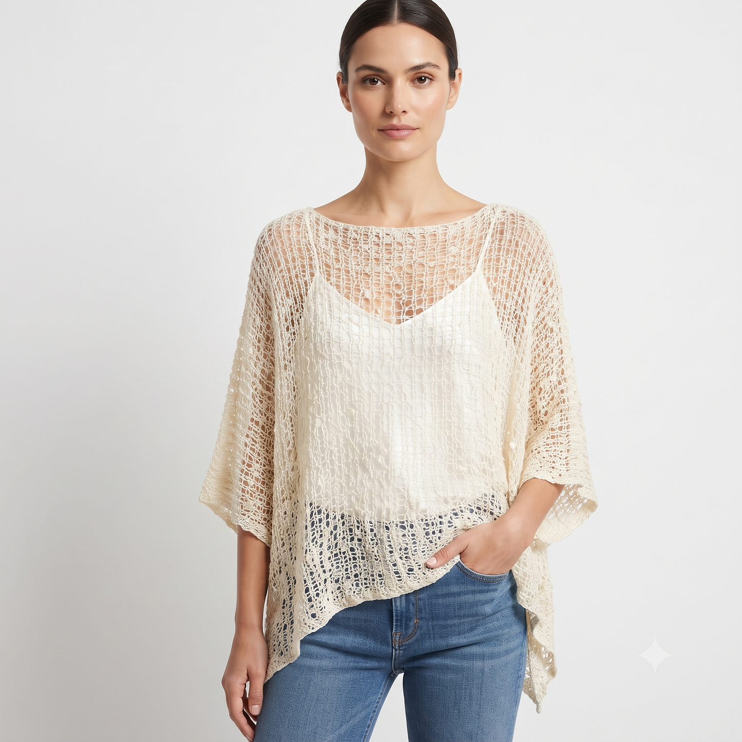 Womens Crochet Oversized Knit Top Batwing Boho Cover up Free Size 8-20