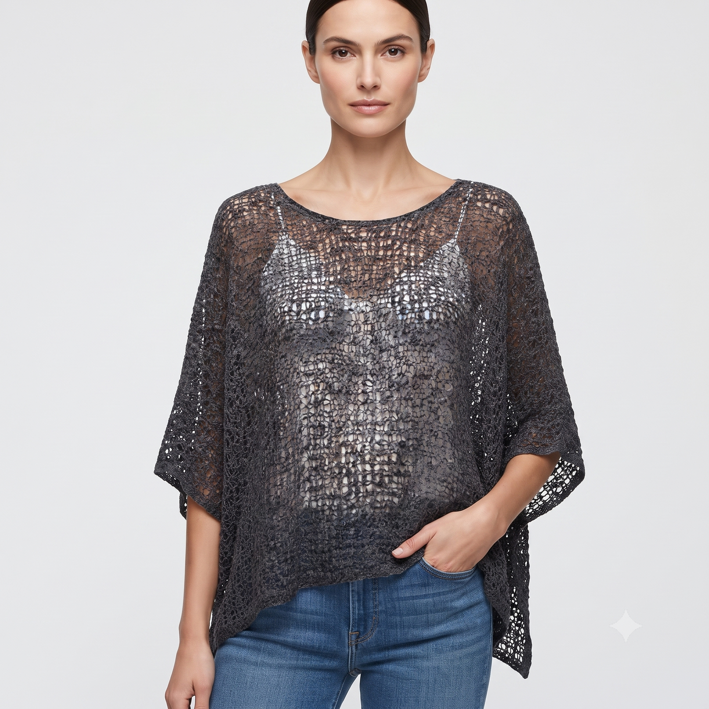 Womens Crochet Oversized Knit Top Batwing Boho Cover up Free Size 8-20
