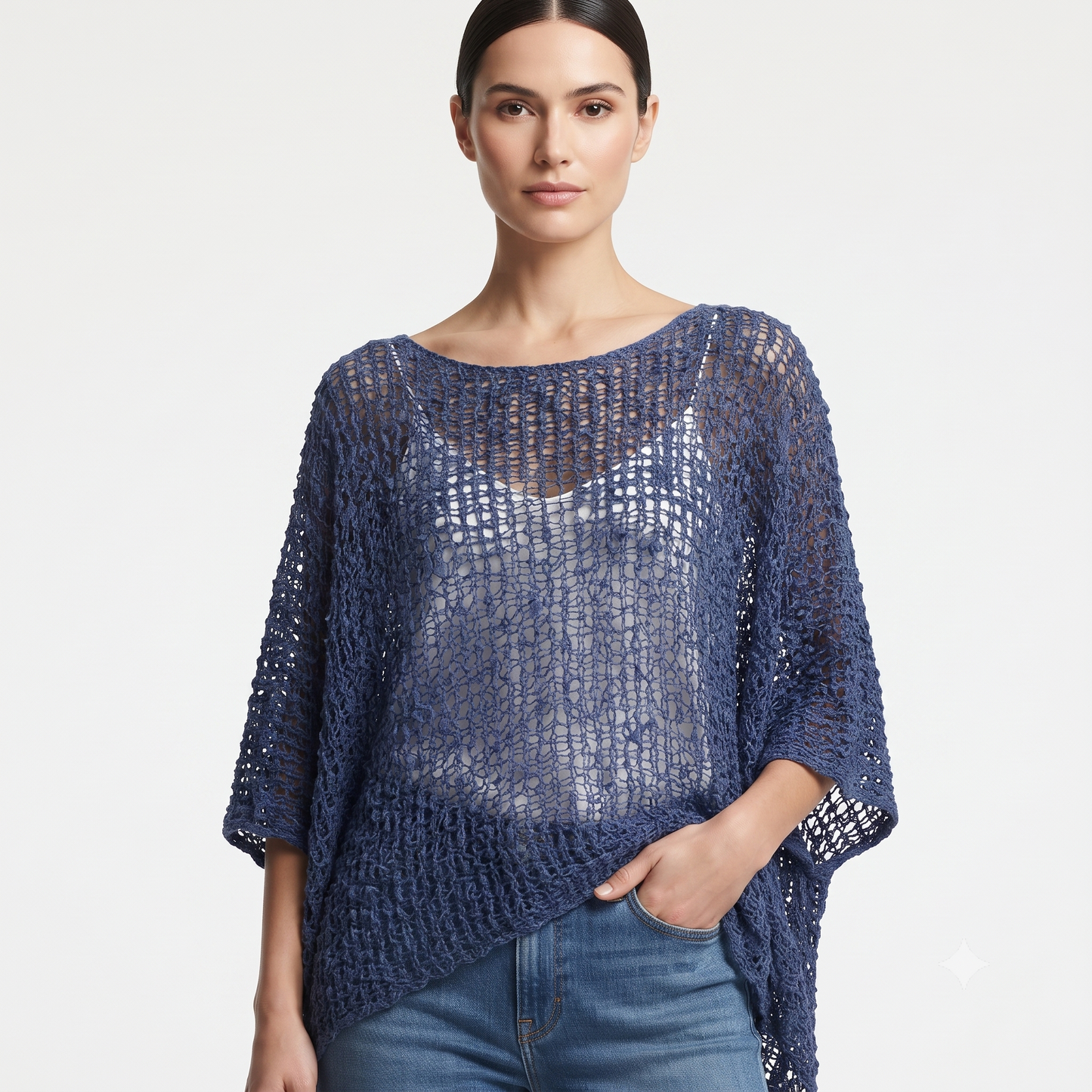 Womens Crochet Oversized Knit Top Batwing Boho Cover up Free Size 8-20