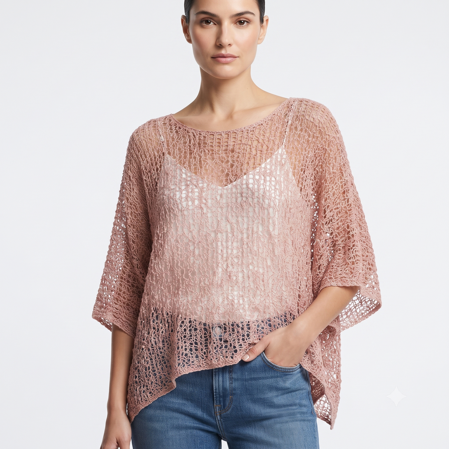 Womens Crochet Oversized Knit Top Batwing Boho Cover up Free Size 8-20