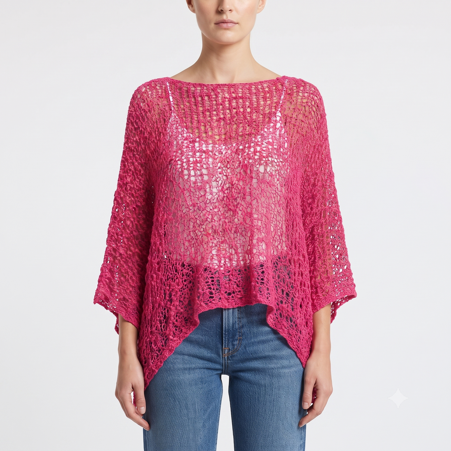 Womens Crochet Oversized Knit Top Batwing Boho Cover up Free Size 8-20