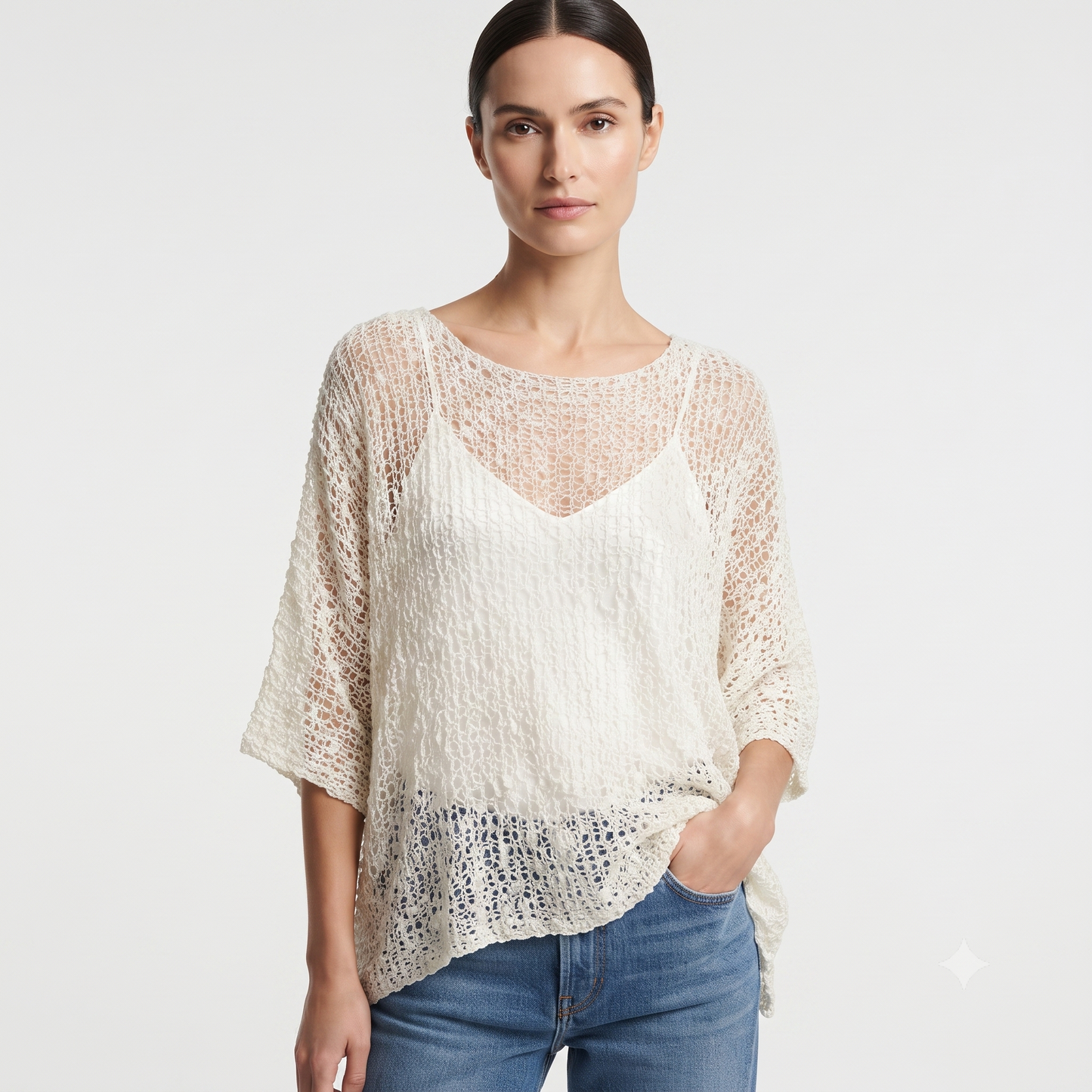 Womens Crochet Oversized Knit Top Batwing Boho Cover up Free Size 8-20