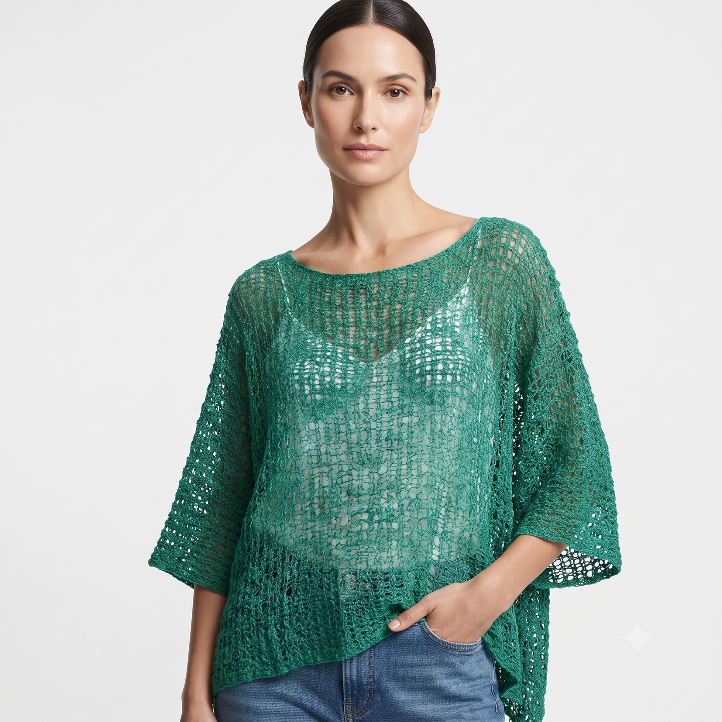 Womens Crochet Oversized Knit Top Batwing Boho Cover up Free Size 8-20