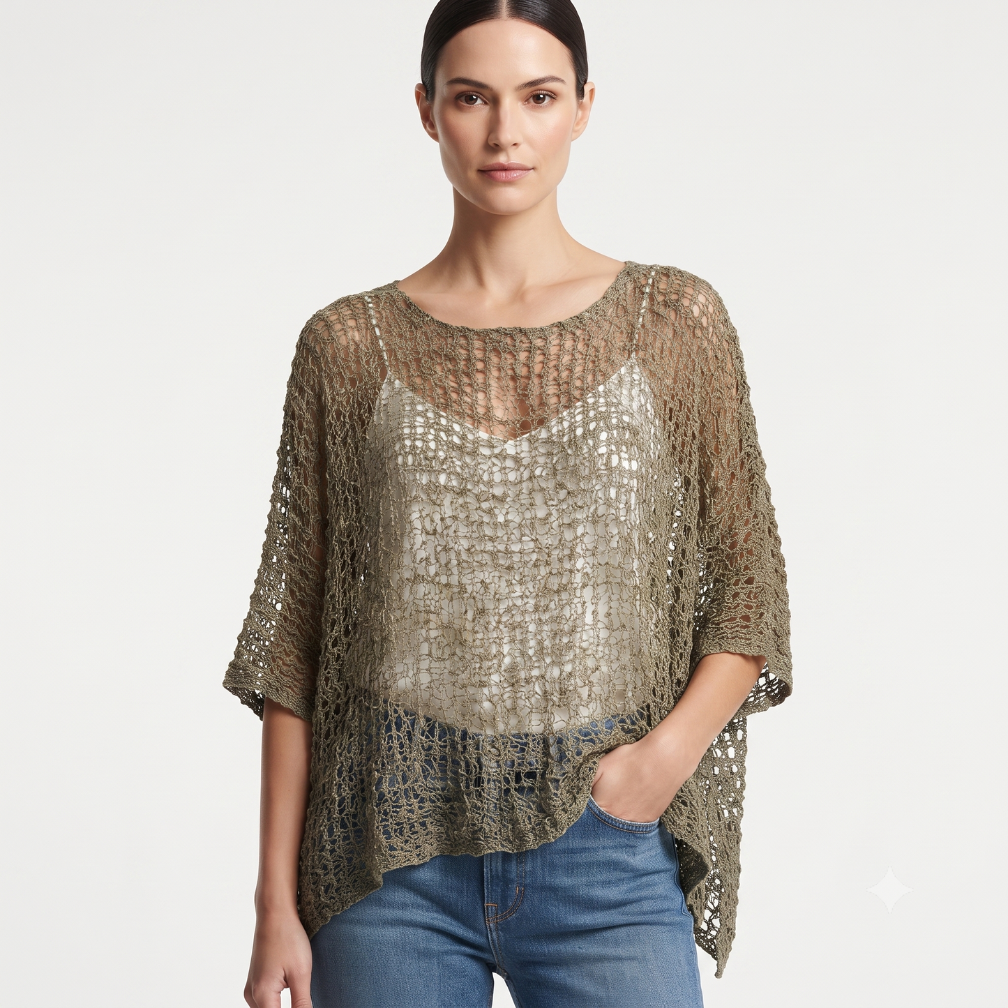 Womens Crochet Oversized Knit Top Batwing Boho Cover up Free Size 8-20