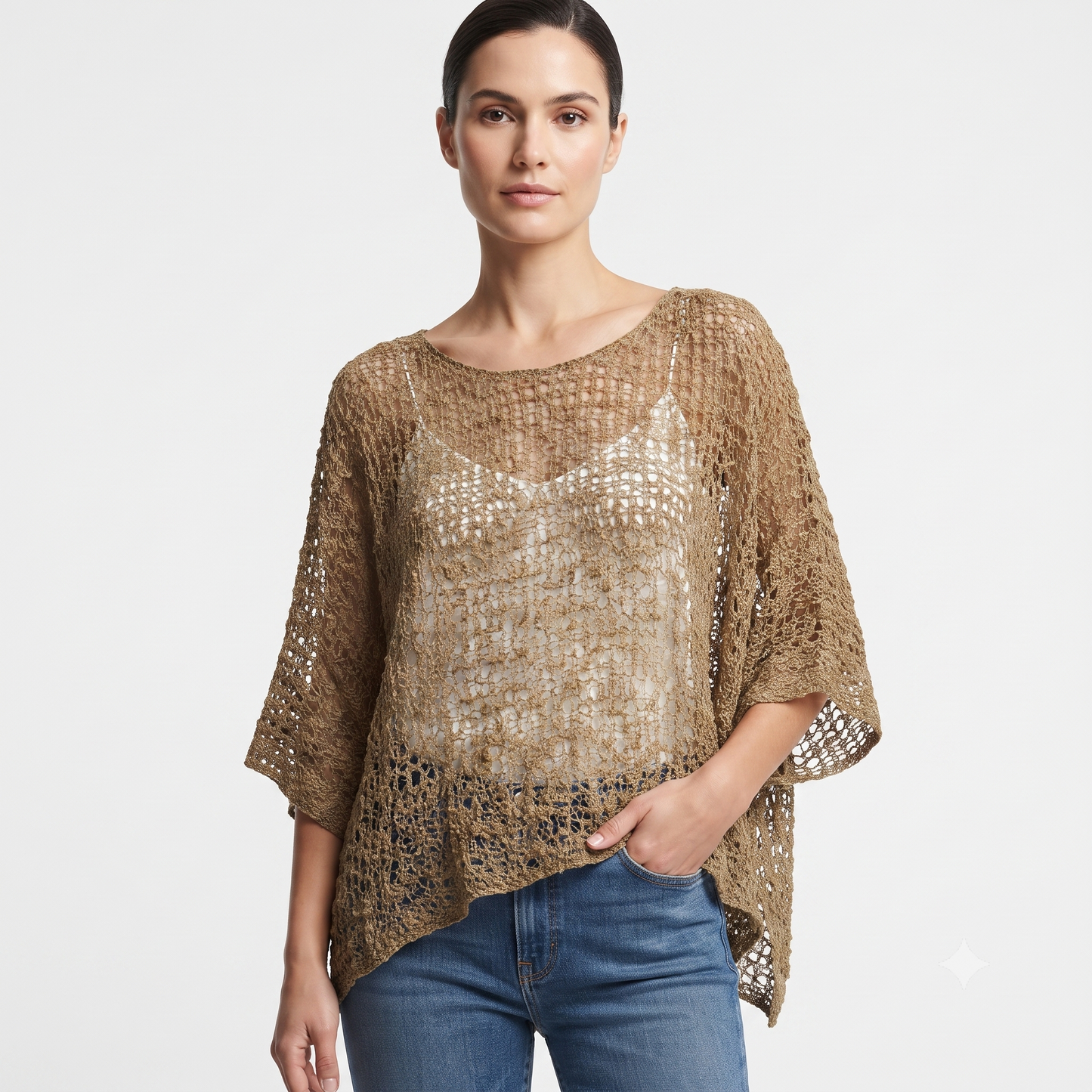 Womens Crochet Oversized Knit Top Batwing Boho Cover up Free Size 8-20