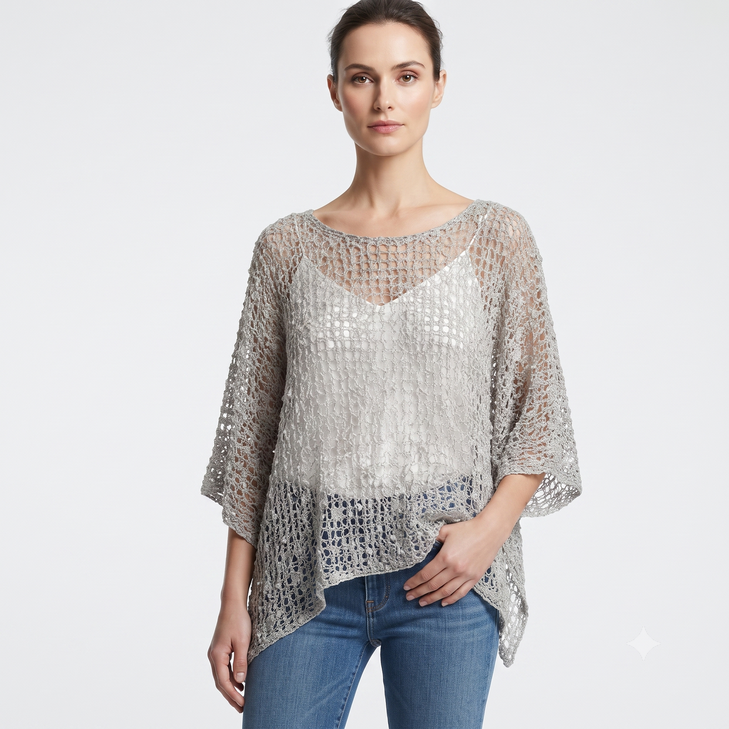 Womens Crochet Oversized Knit Top Batwing Boho Cover up Free Size 8-20