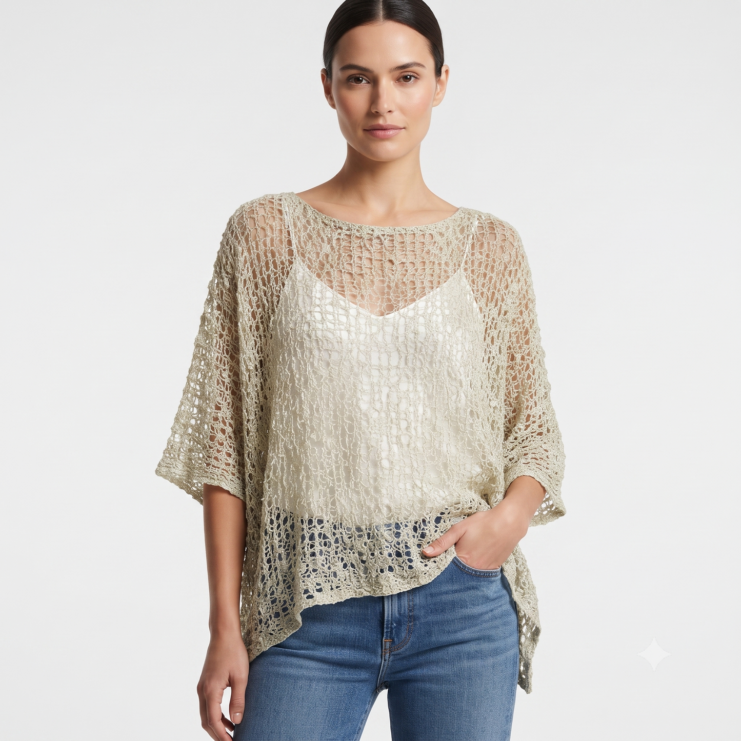 Womens Crochet Oversized Knit Top Batwing Boho Cover up Free Size 8-20