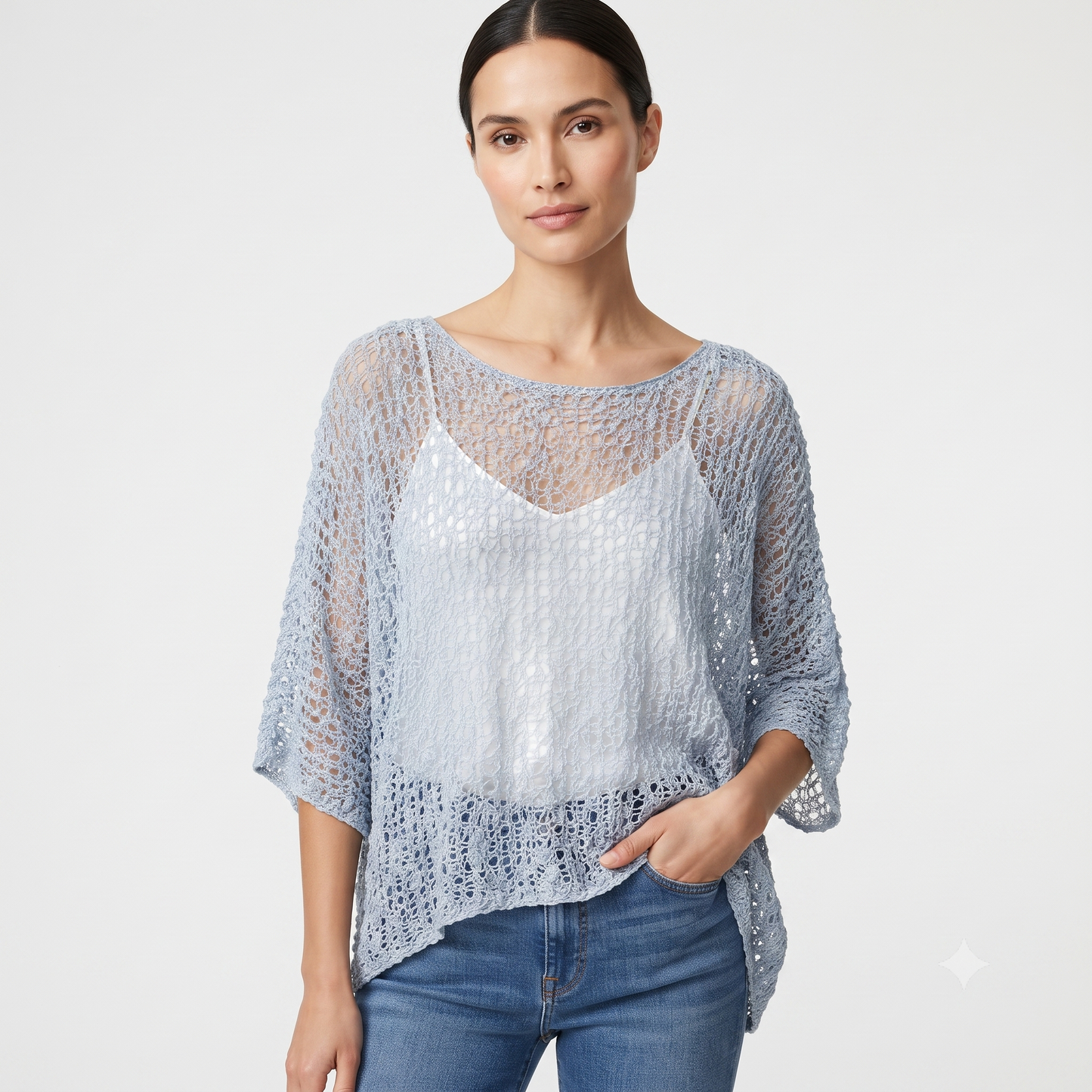 Womens Crochet Oversized Knit Top Batwing Boho Cover up Free Size 8-20