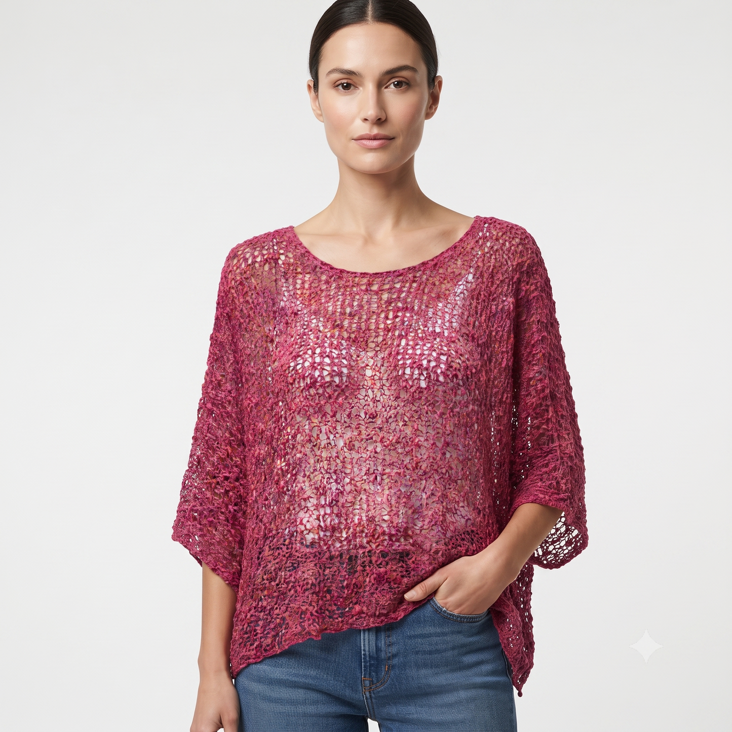 Womens Crochet Oversized Knit Top Batwing Boho Cover up Free Size 8-20