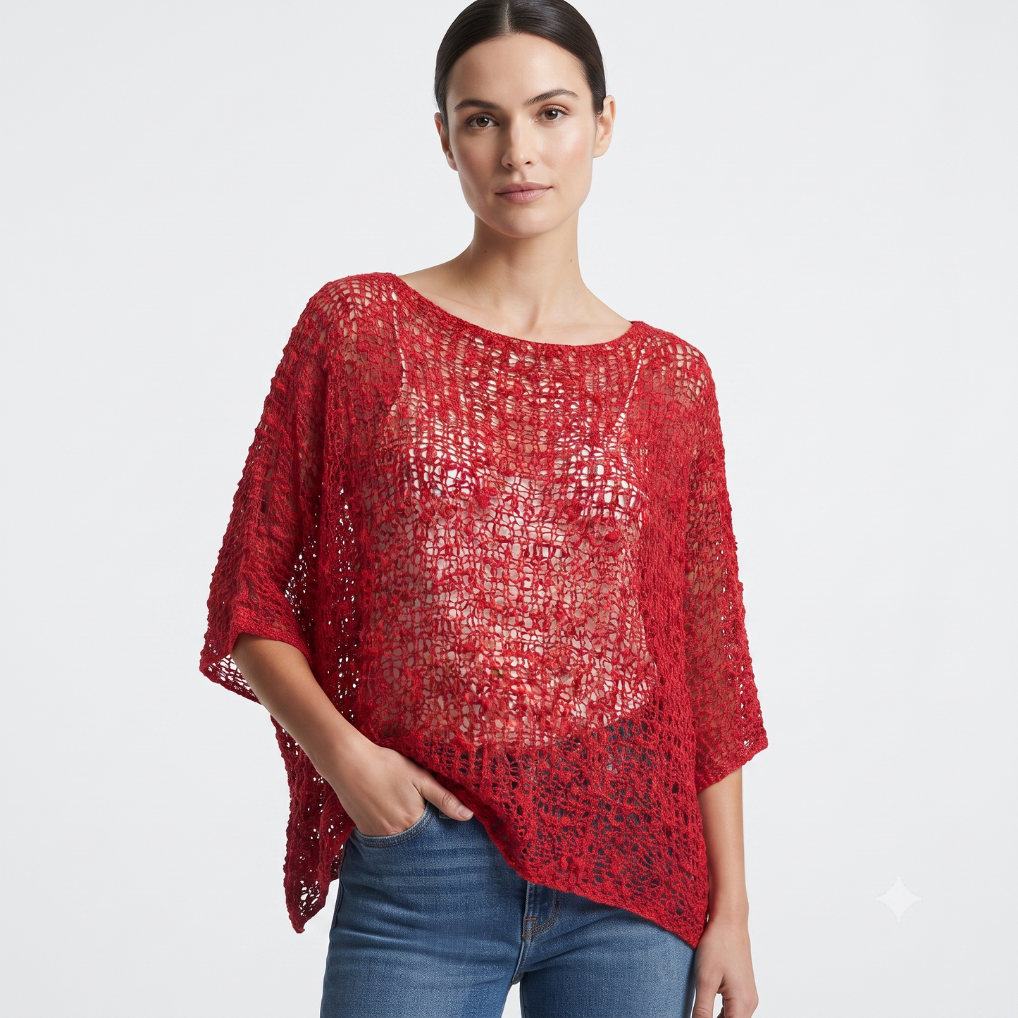 Womens Crochet Oversized Knit Top Batwing Boho Cover up Free Size 8-20