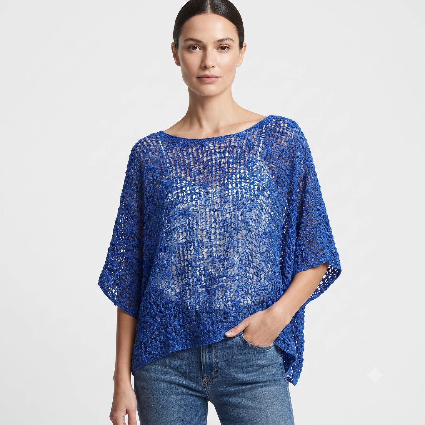 Womens Crochet Oversized Knit Top Batwing Boho Cover up Free Size 8-20