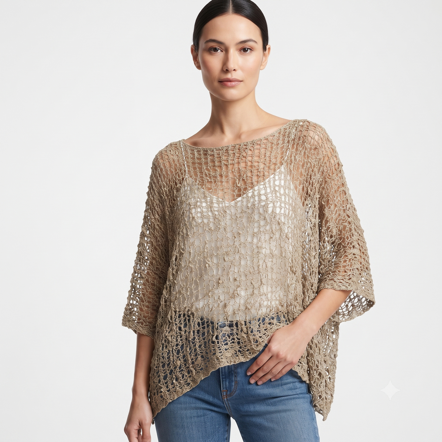 Womens Crochet Oversized Knit Top Batwing Boho Cover up Free Size 8-20