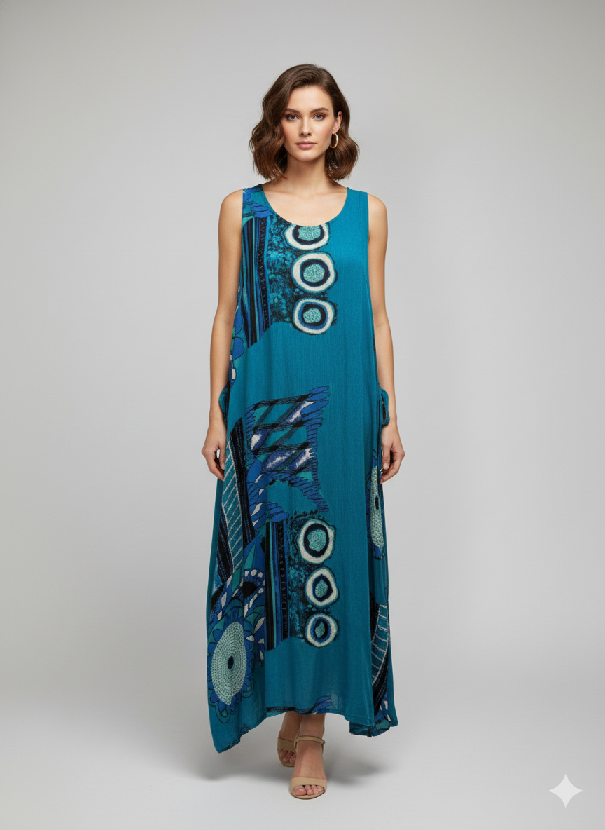 Womens Plus size Curve Dress Abstract Print Funky Bubble Pocket Maxi Free Size up to 24 - P17