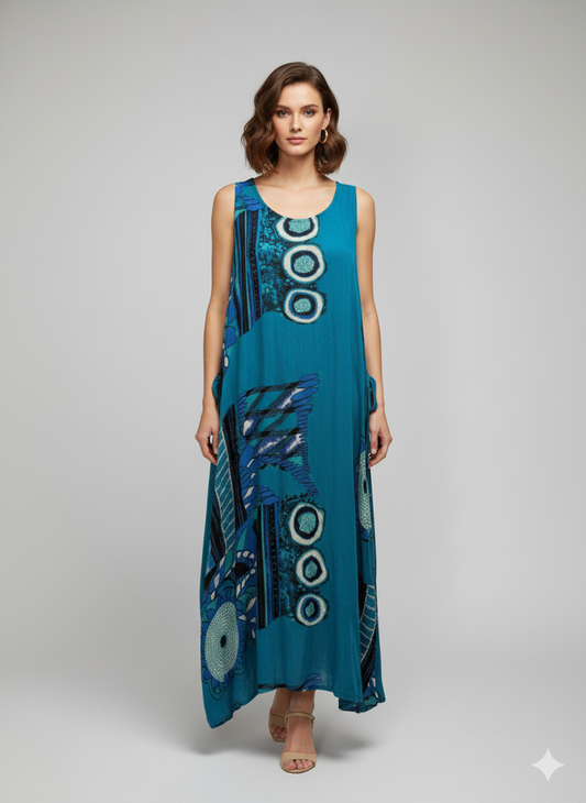 Womens Plus size Curve Dress Abstract Print Funky Bubble Pocket Maxi Free Size up to 24 - P17
