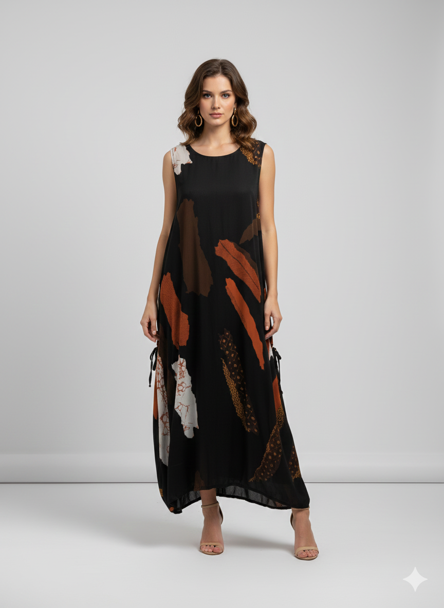 Womens Plus size Curve Dress Abstract Print Funky Bubble Pocket Maxi Free Size up to 24 - P21