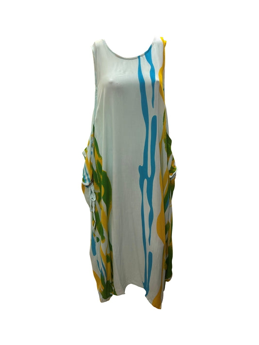 Womens Plus size Curve Dress Abstract Print Funky Bubble Pocket Maxi Free Size up to 24 - P23