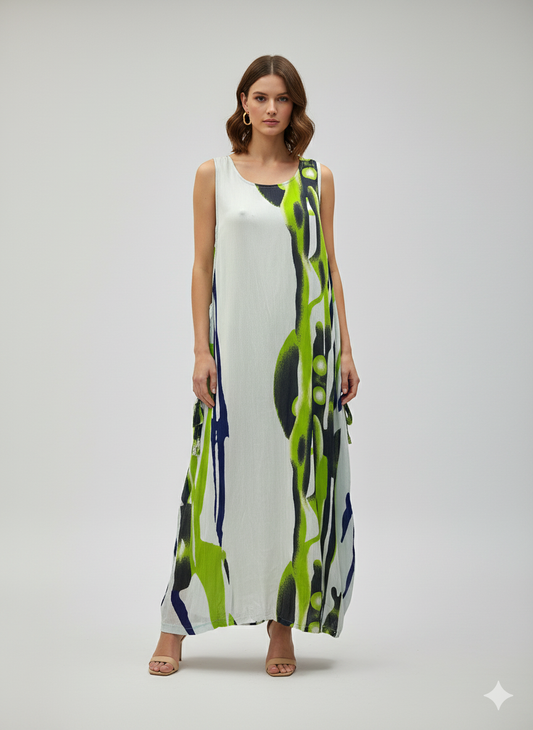 Womens Plus size Curve Dress Abstract Print Funky Bubble Pocket Maxi Free Size up to 24 - P27