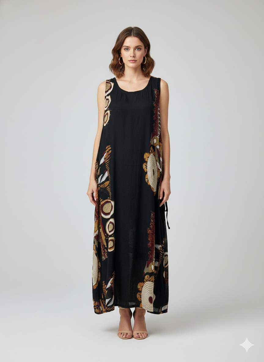 Womens Plus size Curve Dress Abstract Print Funky Bubble Pocket Maxi Free Size up to 24 - P30