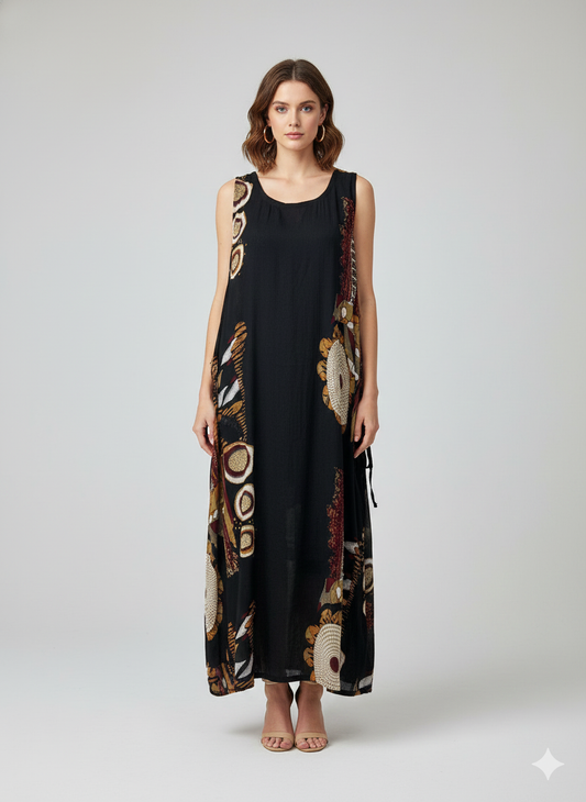 Womens Plus size Curve Dress Abstract Print Funky Bubble Pocket Maxi Free Size up to 24 - P30