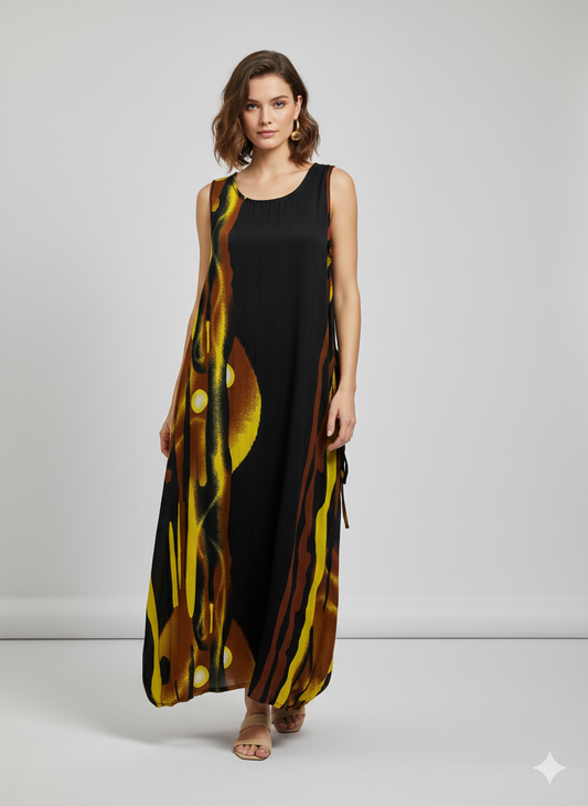 Womens Plus size Curve Dress Abstract Print Funky Bubble Pocket Maxi Free Size up to 24 - P31