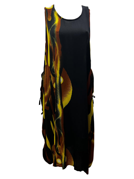 Womens Plus size Curve Dress Abstract Print Funky Bubble Pocket Maxi Free Size up to 24 - P31