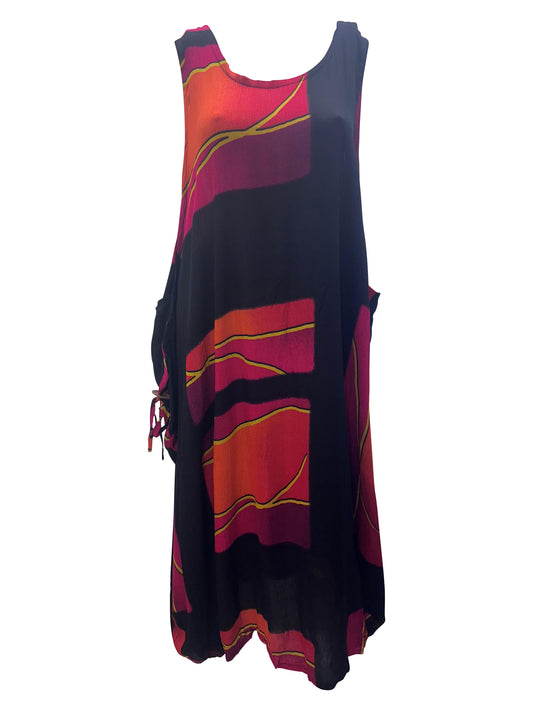 Womens Plus size Curve Dress Abstract Print Funky Bubble Pocket Maxi Free Size up to 24 - P8