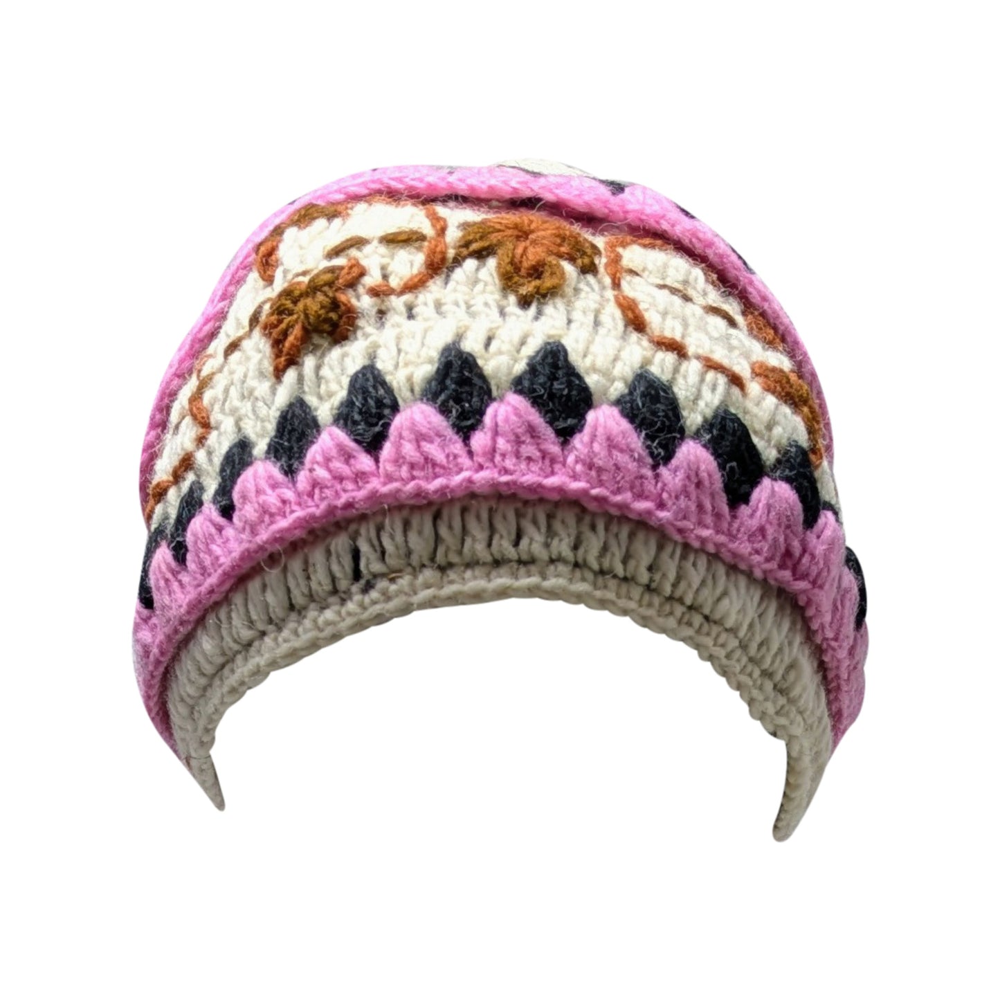 Recycled Hand Knit Cap  Crochet Wool Fleece Lined Winter Beanie Hat P9