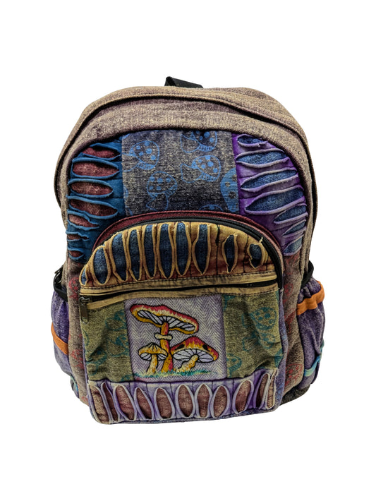 Organic Cotton Himalayan Hemp Backpack Mushroom Print Multi Pockets Sustainable Bag P4