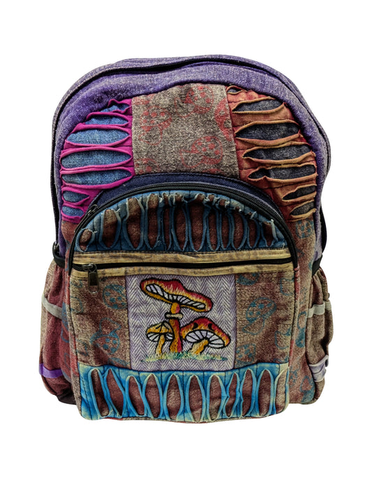 Organic Cotton Himalayan Hemp Backpack Mushroom Print Multi Pockets Sustainable Bag P1