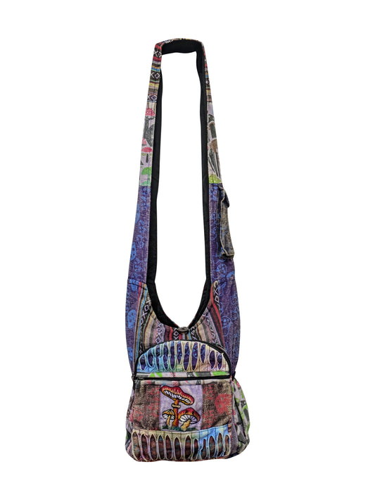 Unique Patchwork Light Weight Cotton Embroidery Mushroom Handmade Multi Pockets Sustainable Shoulder Bag P2