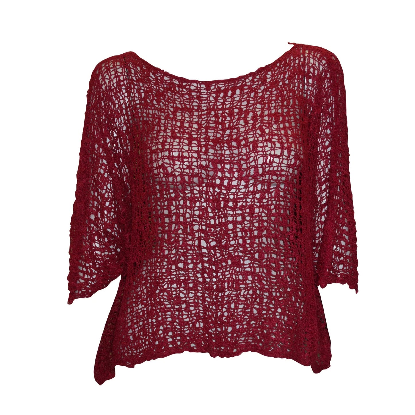 Womens Crochet Oversized Knit Top Batwing Boho Cover up Free Size 8-26 Cherry Red