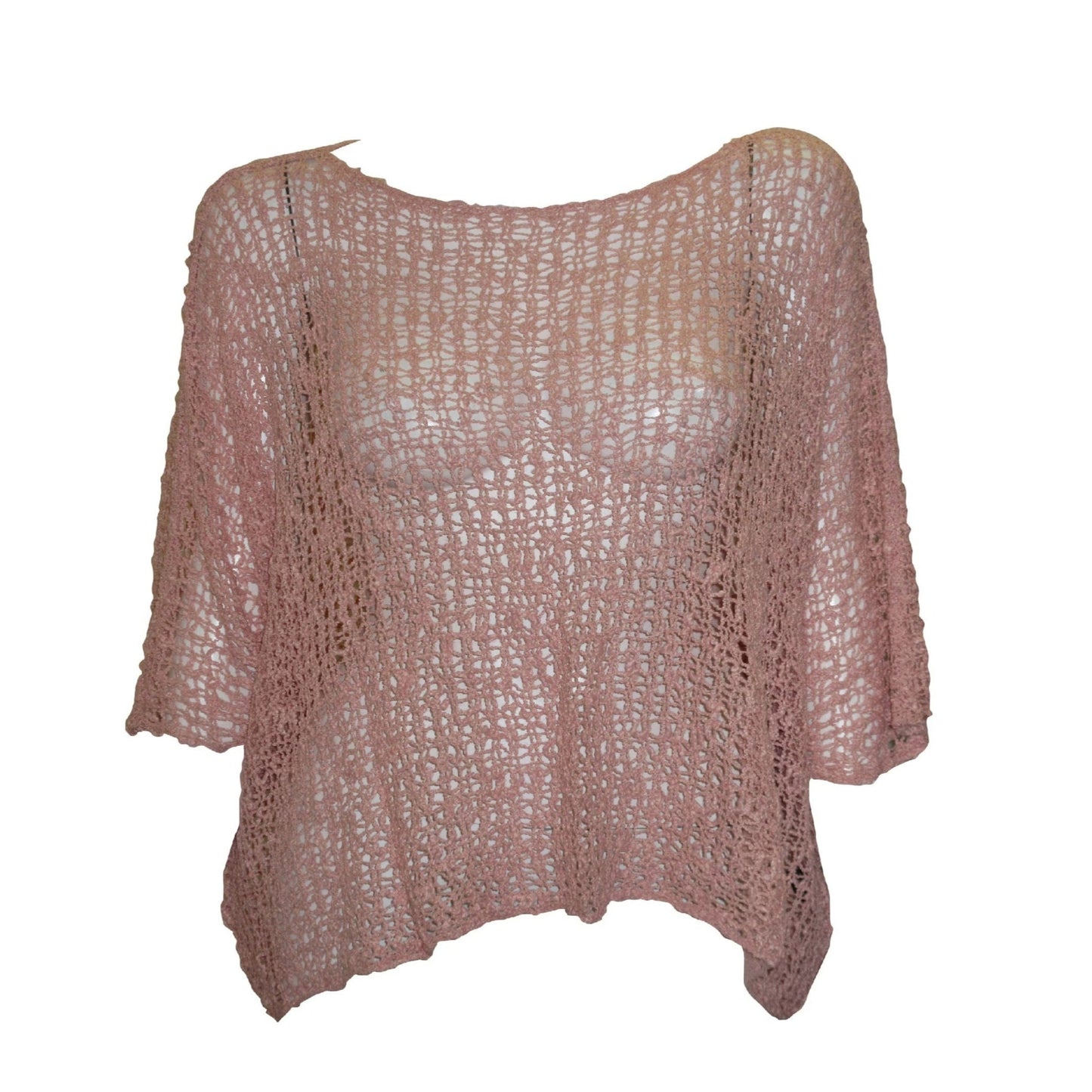 Womens Crochet Oversized Knit Top Batwing Boho Cover up Free Size 8-26 Dusty Pink