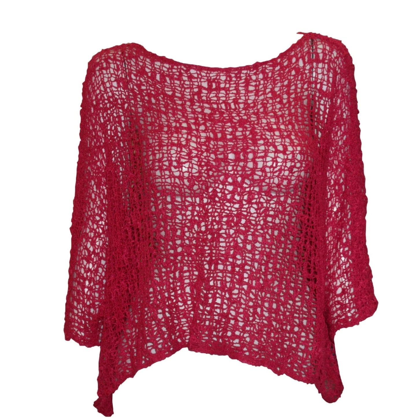Womens Crochet Oversized Knit Top Batwing Boho Cover up Free Size 8-26 Hot Pink