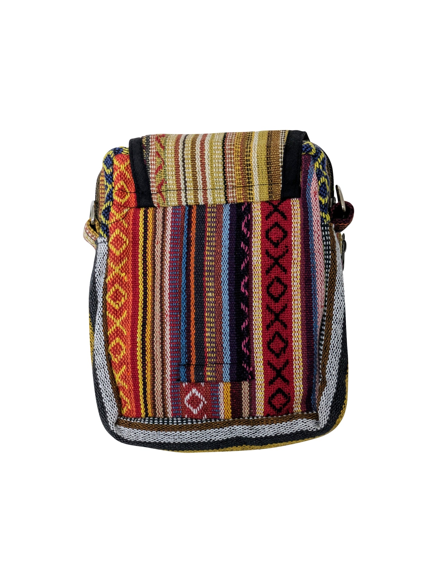 Himalayan Hemp Embroidered Abstract Print Small Crossbody Passport Phone Holder Bag Front Zip Detail P6