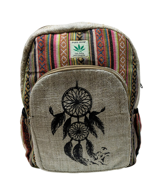 Himalayan Handmade  Hemp Cotton Dream Catcher Printed Eco-Friendly Travel Backpack with Multi Pockets P3